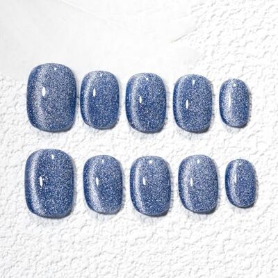 Sun Ongles artificiels faits main Court Carré-arrondi à coller en Bleu Aimant Couleur unie Minimaliste design avec autocollants – 10 pièces (#242 S) Sun Ongles artificiels faits main Court Carré-arrondi à coller en Bleu Aimant Couleur unie Minimaliste design avec autocollants – 10 pièces (#242 S)