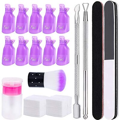 MengH-SHOP Kit de dissolvant de vernis à ongles réutilisable Kit d'outils pour ongles avec clip de décapant, lime à ongles, brosse à ongles, grattoir, poussoir de cuticule MengH-SHOP Kit de dissolvant de vernis à ongles réutilisable Kit d'outils pour ongles avec clip de décapant, lime à ongles, brosse à ongles, grattoir, poussoir de cuticule