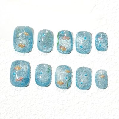 Sun Lot de 10 faux ongles courts faits à la main Forme ronde Motif : dessin animé Été Design minimaliste Avec tampons adhésifs #246 L Sun Lot de 10 faux ongles courts faits à la main Forme ronde Motif : dessin animé Été Design minimaliste Avec tampons adhésifs #246 L