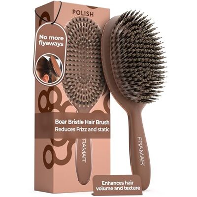 FRAMAR Brosse en Poils de Sanglier Souple – Brosse Démêlante pour Cheveux Fins et Fragiles – Pour Femmes – Manche Ergonomique – Finition Chocolat – Brosse Professionnelle FRAMAR Brosse en Poils de Sanglier Souple – Brosse Démêlante pour Cheveux Fins et Fragiles – Pour Femmes – Manche Ergonomique – Finition Chocolat – Brosse Professionnelle