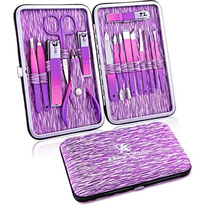 K Keiby Citom Kit Manucre Pedicure Professionnel Coupe Ongle, Trousse Manucure Pedicure Set de 16 outils de soins de Pédicure en acier inoxydable pour Femme (Violet) K Keiby Citom Kit Manucre Pedicure Professionnel Coupe Ongle, Trousse Manucure Pedicure Set de 16 outils de soins de Pédicure en acier inoxydable pour Femme (Violet)