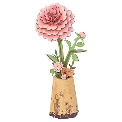 ROBOTIME Puzzle 3D en bois Dahlia rose avec vase Kit de bricolage pour adultes 73 pièces Fleur artificielle Décoration de chambre faite à la main Idée cadeau pour la Saint-Valentin et la ROBOTIME Puzzle 3D en bois Dahlia rose avec vase Kit de bricolage pour adultes 73 pièces Fleur artificielle Décoration de chambre faite à la main Idée cadeau pour la Saint-Valentin et la