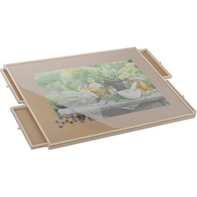 Relaxdays Table de puzzle avec 4 tiroirs, puzzles jusqu'à 1500 pièces, pivotant, inclinable, planche de puzzle avec système de rangement, nature Relaxdays Table de puzzle avec 4 tiroirs, puzzles jusqu'à 1500 pièces, pivotant, inclinable, planche de puzzle avec système de rangement, nature