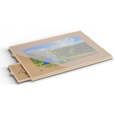 Relaxdays Table de puzzle avec 4 tiroirs, pour puzzles jusqu'à 1000 pièces, pivotant, en bois, planche de puzzle avec plaque de recouvrement, nature Relaxdays Table de puzzle avec 4 tiroirs, pour puzzles jusqu'à 1000 pièces, pivotant, en bois, planche de puzzle avec plaque de recouvrement, nature
