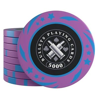 Bullets Playing Cards , Janice Lot de 25 jetons de poker en plastique pour jeu de poker, valeur 5000, 4 cm de diamètre, poids 12 g Bullets Playing Cards , Janice Lot de 25 jetons de poker en plastique pour jeu de poker, valeur 5000, 4 cm de diamètre, poids 12 g