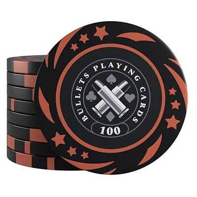 Bullets Playing Cards , Janice Lot de 25 jetons de poker en plastique pour jeu de poker, valeur 100, 4 cm de diamètre, poids 11,5 g Bullets Playing Cards , Janice Lot de 25 jetons de poker en plastique pour jeu de poker, valeur 100, 4 cm de diamètre, poids 11,5 g