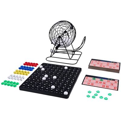 Engelhart 360565 Jeu de Bingo/Lotto 90 Boules avec Mélangeur en Métal Diamètre 13,5 cm Compteur en Plastique, Cartes Réutilisables, 150 Jetons Jeu d'Ambiance Jeu de Loto Engelhart 360565 Jeu de Bingo/Lotto 90 Boules avec Mélangeur en Métal Diamètre 13,5 cm Compteur en Plastique, Cartes Réutilisables, 150 Jetons Jeu d'Ambiance Jeu de Loto
