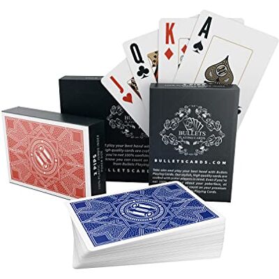 Bullets Playing Cards , Lot de 2 cartes de poker Paulie en plastique étanches avec deux signes d'angle, Jeux de cartes Deluxe avec index Jumbo, Cartes à jouer professionnelles de qualité supérieure Bullets Playing Cards , Lot de 2 cartes de poker Paulie en plastique étanches avec deux signes d'angle, Jeux de cartes Deluxe avec index Jumbo, Cartes à jouer professionnelles de qualité supérieure