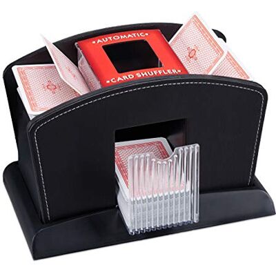 Relaxdays , mélangeur de cartes noir électrique, cuir, 4 jeux de cartes, mélangeur automatique de cartes pour mélanger les cartes, standard Relaxdays , mélangeur de cartes noir électrique, cuir, 4 jeux de cartes, mélangeur automatique de cartes pour mélanger les cartes, standard