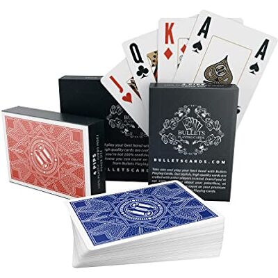 Bullets Playing Cards , Lot de 2 cartes de poker Paulie en plastique étanches avec deux signes d'angle, Jeux de cartes Deluxe avec index Jumbo, Cartes à jouer professionnelles de qualité supérieure Bullets Playing Cards , Lot de 2 cartes de poker Paulie en plastique étanches avec deux signes d'angle, Jeux de cartes Deluxe avec index Jumbo, Cartes à jouer professionnelles de qualité supérieure