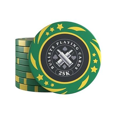 Bullets Playing Cards , Lot de 25 jetons de poker Janice en plastique pour jeu de poker, valeur 25 000, 4 cm de diamètre, poids 12 g Bullets Playing Cards , Lot de 25 jetons de poker Janice en plastique pour jeu de poker, valeur 25 000, 4 cm de diamètre, poids 12 g