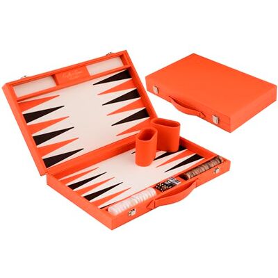 Engelhart -250565 – Backgammon 18 Pouces (46,7 cm) Mallette Luxe Similicuir Orange – Table incrustée – Ouvert 56,4 × 46,7 cm – Pions Noirs/Orange – Dés et verres – Jeu Classique Engelhart -250565 – Backgammon 18 Pouces (46,7 cm) Mallette Luxe Similicuir Orange – Table incrustée – Ouvert 56,4 × 46,7 cm – Pions Noirs/Orange – Dés et verres – Jeu Classique