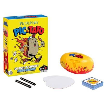 Mattel Pictionary PIC-Tato, jeu de la pomme de terre chaude avec indices en italien, marqueurs effaçables et tableaux noirs, parle et joue de la musique, jouet pour enfants, 8+ ans, JHC61 Mattel Pictionary PIC-Tato, jeu de la pomme de terre chaude avec indices en italien, marqueurs effaçables et tableaux noirs, parle et joue de la musique, jouet pour enfants, 8+ ans, JHC61
