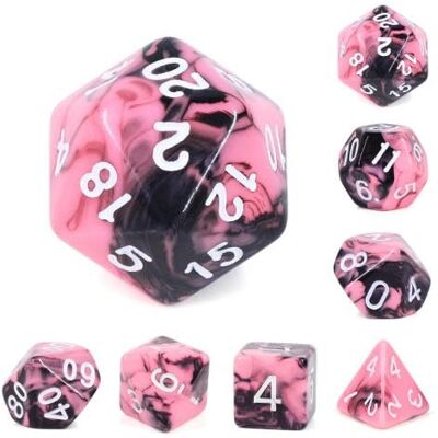 Rio -Lot de 7 dés en boîte – Fusion Noir et Rose Rio -Lot de 7 dés en boîte – Fusion Noir et Rose