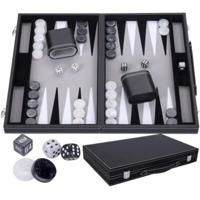 Engelhart 250509 Grand Backgammon de Luxe 18 Pouces 45 cm Simili Cuir & Feutre Incrusté Dés & Jetons Nacrés + 2 Gobelets Jeu de Stratégie Pro & Loisirs Engelhart 250509 Grand Backgammon de Luxe 18 Pouces 45 cm Simili Cuir & Feutre Incrusté Dés & Jetons Nacrés + 2 Gobelets Jeu de Stratégie Pro & Loisirs