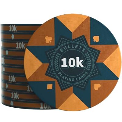 Bullets Playing Cards , Lot de 25 jetons de poker en céramique Paulie avec valeurs, Marron clair, 10 K Bullets Playing Cards , Lot de 25 jetons de poker en céramique Paulie avec valeurs, Marron clair, 10 K