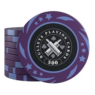 Bullets Playing Cards , Lot de 25 jetons de poker Janice en plastique pour jeu de poker, valeur 500, diamètre 4 cm, poids 12 g Bullets Playing Cards , Lot de 25 jetons de poker Janice en plastique pour jeu de poker, valeur 500, diamètre 4 cm, poids 12 g