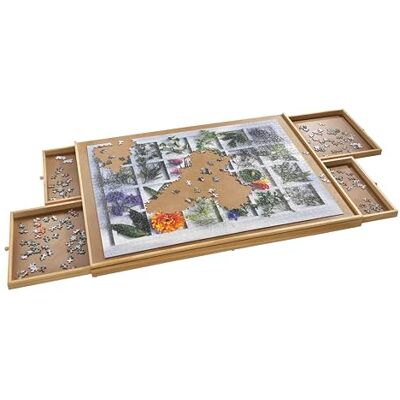 HI Haushalt International Table de 1 000 à 1 500 pièces de puzzle, 90 x 67 cm, planche à puzzle, avec 4 tiroirs, marron, taille XL HI Haushalt International Table de 1 000 à 1 500 pièces de puzzle, 90 x 67 cm, planche à puzzle, avec 4 tiroirs, marron, taille XL