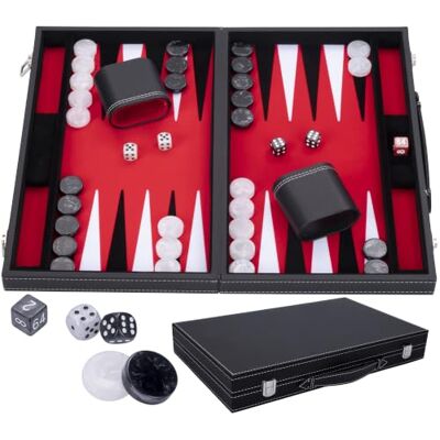 Engelhart 250507 Backgammon de Luxe Rouge 38 cm 15 Pouces Simili Cuir Incrustation Feutre Dés et Jetons Nacrés + 2 Gobelets Stratégie Jeux de Backgammon Engelhart 250507 Backgammon de Luxe Rouge 38 cm 15 Pouces Simili Cuir Incrustation Feutre Dés et Jetons Nacrés + 2 Gobelets Stratégie Jeux de Backgammon