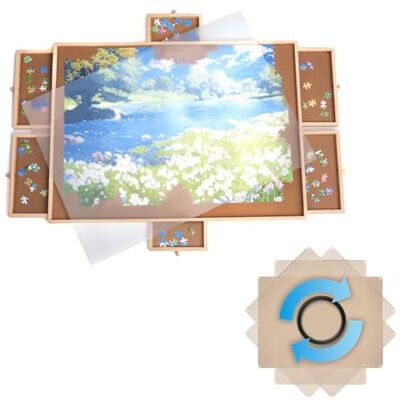 FLINQ Plateau Puzzle Bois 76x56 cm 1000 Pièces Table à puzzle avec 6 tiroirs et bacs de tri Couvercle Portapuzzle & rangement FLINQ Plateau Puzzle Bois 76x56 cm 1000 Pièces Table à puzzle avec 6 tiroirs et bacs de tri Couvercle Portapuzzle & rangement