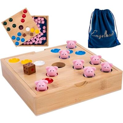 Engelhart -350444 Jeu du Cochon Jeu de Table Familial Boîte en Bois de Bambou 60 Cochons en Silicone + 2 Écrous + Règles Amusant pour Enfants et Adultes Engelhart -350444 Jeu du Cochon Jeu de Table Familial Boîte en Bois de Bambou 60 Cochons en Silicone + 2 Écrous + Règles Amusant pour Enfants et Adultes