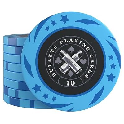 Bullets Playing Cards , 25 puces de poker en plastique Janice pour jeu de poker, valeur 10, 4 cm de diamètre, poids 12 g Bullets Playing Cards , 25 puces de poker en plastique Janice pour jeu de poker, valeur 10, 4 cm de diamètre, poids 12 g