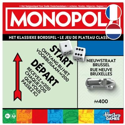 Hasbro Monopoly, jeu de plateau avec boîte de rangement et pions grand format Version Français-Néerlandais Hasbro Monopoly, jeu de plateau avec boîte de rangement et pions grand format Version Français-Néerlandais