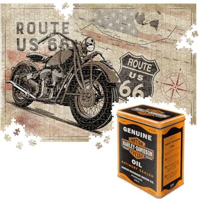 Puzzle rétro 1000 pièces 68 x 48 cm Route 66 – Carte de vélo H-D Huile véritable – Idée de cadeau pour les fans d'Amérique pour adultes dans une boîte métallique vintage comme emballage Puzzle rétro 1000 pièces 68 x 48 cm Route 66 – Carte de vélo H-D Huile véritable – Idée de cadeau pour les fans d'Amérique pour adultes dans une boîte métallique vintage comme emballage