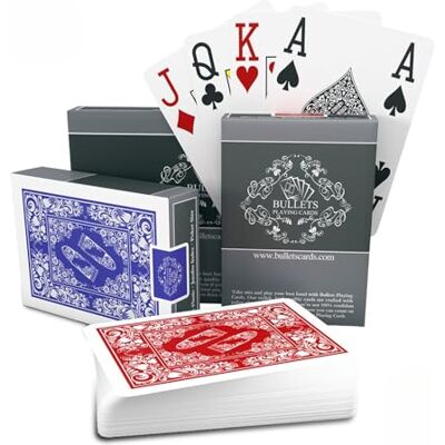 Bullets Playing Cards , Lot de 2 cartes de poker en plastique étanche à quatre coins pour Texas Holdem Poker Bullets Playing Cards , Lot de 2 cartes de poker en plastique étanche à quatre coins pour Texas Holdem Poker