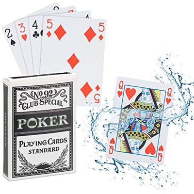 Relaxdays Cartes de poker en plastique, lot de 2, jeu imperméable, anti-déchirure & plis, 108 pièces, Texas Hold'em, kit pro Relaxdays Cartes de poker en plastique, lot de 2, jeu imperméable, anti-déchirure & plis, 108 pièces, Texas Hold'em, kit pro