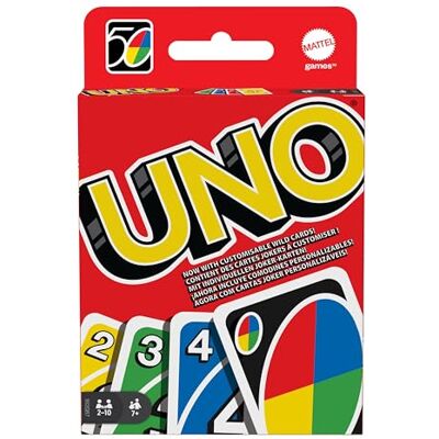 Mattel UNO Jeu avec 112 Cartes Cartes Actions et Cartes Joker Règles Personnalisables De 2 à 10 Joueurs Cadeau dès 7 Ans, W2087 Mattel UNO Jeu avec 112 Cartes Cartes Actions et Cartes Joker Règles Personnalisables De 2 à 10 Joueurs Cadeau dès 7 Ans, W2087