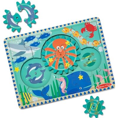 Melissa & Doug Puzzle à engrenages tournants en bois « Sous la mer » 18 pièces Melissa & Doug Puzzle à engrenages tournants en bois « Sous la mer » 18 pièces