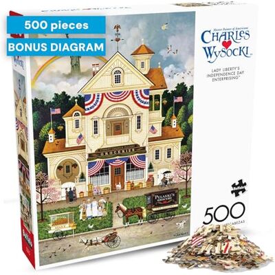 Buffalo Games Charles Wysocki – Lady Liberty's Independence Day Enterprising – Puzzle de 500 pièces pour adultes – Taille finie : 54 x 38 cm Buffalo Games Charles Wysocki – Lady Liberty's Independence Day Enterprising – Puzzle de 500 pièces pour adultes – Taille finie : 54 x 38 cm