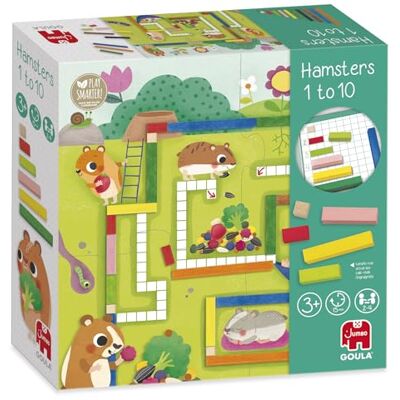 Jumbo Goula Hamsters 1-10 Jeu éducatif pour apprendre à compter Plateau et 40 bandes en bois colorées inclus, pour enfants dès 3 ans, 2 à 4 joueurs Jumbo Goula Hamsters 1-10 Jeu éducatif pour apprendre à compter Plateau et 40 bandes en bois colorées inclus, pour enfants dès 3 ans, 2 à 4 joueurs