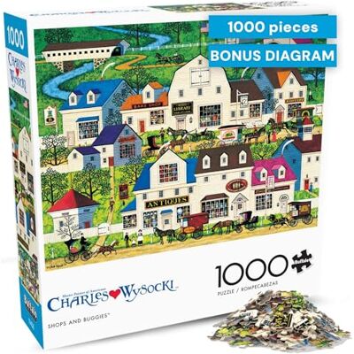 Buffalo Games Charles Wysocki – Boutiques et poussettes – Puzzle de 1000 pièces pour adultes – Puzzle stimulant parfait pour les soirées de jeu – Taille finie 68 x 50 cm Buffalo Games Charles Wysocki – Boutiques et poussettes – Puzzle de 1000 pièces pour adultes – Puzzle stimulant parfait pour les soirées de jeu – Taille finie 68 x 50 cm