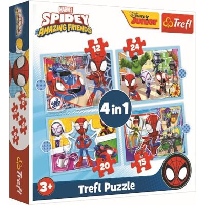 Trefl Spidey and his Amazing Friends, Bande de Spidey, Puzzle 4en1, 4 Puzzles, 12 à 24 Pièces Puzzles Colorés avec les Personnages de Dessins Animés Marvel Spidey et Super Buddies Trefl Spidey and his Amazing Friends, Bande de Spidey, Puzzle 4en1, 4 Puzzles, 12 à 24 Pièces Puzzles Colorés avec les Personnages de Dessins Animés Marvel Spidey et Super Buddies