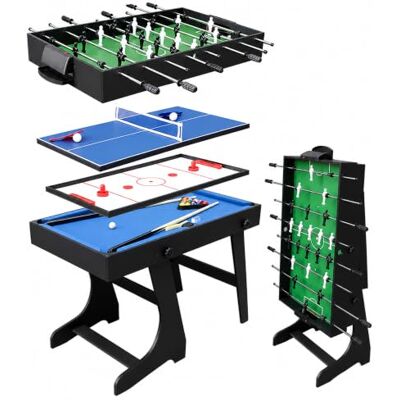 Relaxdays Table de jeu, 4 en 1, baby-foot, billard, air hockey, tennis de table, pliable, pour enfants et adultes, couleur au choix Relaxdays Table de jeu, 4 en 1, baby-foot, billard, air hockey, tennis de table, pliable, pour enfants et adultes, couleur au choix