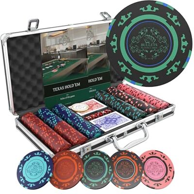 Bullets Playing Cards , Mallette de Poker Corrado Deluxe avec 300 jetons de Poker Clay sans Valeur, Instructions de Poker, Bouton du donneur et balles Cartes de Poker en Plastique Bullets Playing Cards , Mallette de Poker Corrado Deluxe avec 300 jetons de Poker Clay sans Valeur, Instructions de Poker, Bouton du donneur et balles Cartes de Poker en Plastique