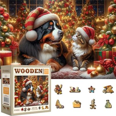 WOODEN.CITY Puzzle de Noël en bois de 500 pièces – Scène de vacances festive avec 50 figurines uniques, bois découpé au laser de qualité supérieure, décor saisonnier (chien et chat de Noël) WOODEN.CITY Puzzle de Noël en bois de 500 pièces – Scène de vacances festive avec 50 figurines uniques, bois découpé au laser de qualité supérieure, décor saisonnier (chien et chat de Noël)