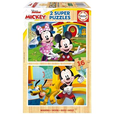 Educa 2 x 16 Mickey & Minnie, 2 puzzles en bois écologique résistant avec 16 pièces chacun, amusant pour une partie double, dimensions : 26 x 18 cm, à partir de 3 ans (19287) Educa 2 x 16 Mickey & Minnie, 2 puzzles en bois écologique résistant avec 16 pièces chacun, amusant pour une partie double, dimensions : 26 x 18 cm, à partir de 3 ans (19287)
