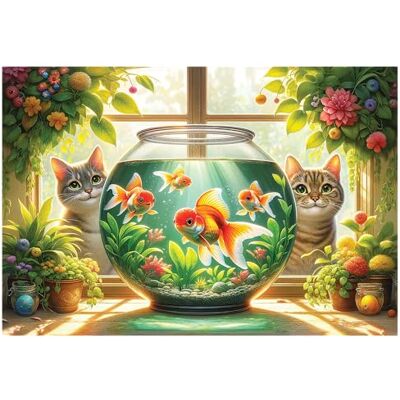 WOODEN.CITY Puzzle 500 pièces en bois Chats et poissons avec 50 pièces en forme d'animaux 39,4 x 26,7 cm Conçu et fabriqué dans l'UE WOODEN.CITY Puzzle 500 pièces en bois Chats et poissons avec 50 pièces en forme d'animaux 39,4 x 26,7 cm Conçu et fabriqué dans l'UE