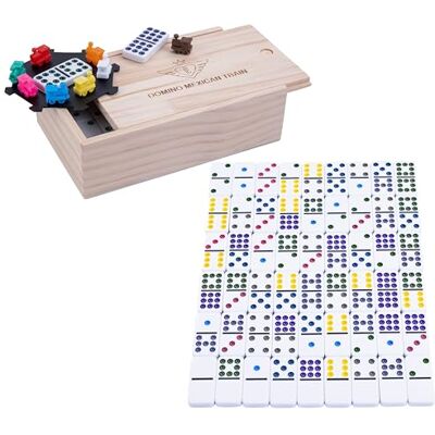 Engelhart 250127 Domino Mexicain Train Double 9 Premium Multicolore Jeu de Société Familial Chiffres 55 Dominos Épais 9 mm + 8 Trains Colorés À partir de 3 Ans Engelhart 250127 Domino Mexicain Train Double 9 Premium Multicolore Jeu de Société Familial Chiffres 55 Dominos Épais 9 mm + 8 Trains Colorés À partir de 3 Ans