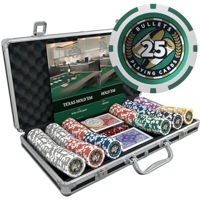Bullets Playing Cards , Coffret de poker Christopher avec 300 jetons de poker en plastique, Avec bouton de dealer en céramique, lot de 2 cartes de poker Bullets Playing Cards , Coffret de poker Christopher avec 300 jetons de poker en plastique, Avec bouton de dealer en céramique, lot de 2 cartes de poker