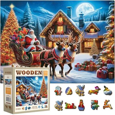 WOODEN.CITY Puzzle en bois 500 pièces Traîneau du Père Noël avec 50 pièces en forme de Noël 39,4 x 26,7 cm Conçu et fabriqué dans l'UE WOODEN.CITY Puzzle en bois 500 pièces Traîneau du Père Noël avec 50 pièces en forme de Noël 39,4 x 26,7 cm Conçu et fabriqué dans l'UE