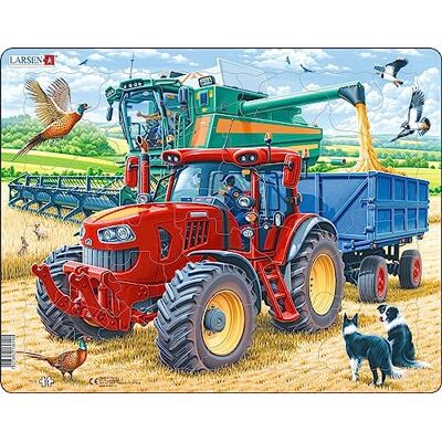 Larsen PG9 Puzzle tracteur et moissonneuse moissonneuse au travail, plateau sans boîte et cadre 39 pièces Larsen PG9 Puzzle tracteur et moissonneuse moissonneuse au travail, plateau sans boîte et cadre 39 pièces