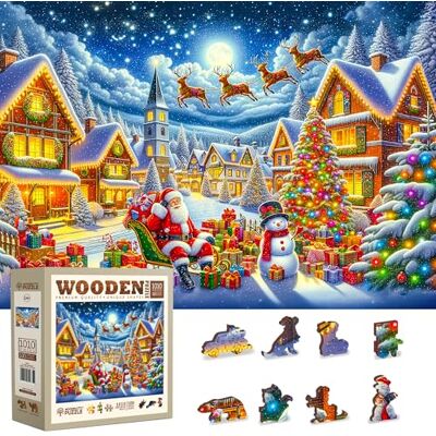WOODEN.CITY Puzzle de Noël en bois de 1000 pièces pour adultes Scène d'hiver festive Puzzle attrayant et stimulant Cadeau unique pour adultes et familles (voyage joyeux du Père Noël) WOODEN.CITY Puzzle de Noël en bois de 1000 pièces pour adultes Scène d'hiver festive Puzzle attrayant et stimulant Cadeau unique pour adultes et familles (voyage joyeux du Père Noël)