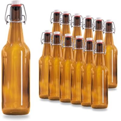 BAUER Lot de 12 bouteilles de bière marron de 500 millilitre avec bouchon à étrier assorti BAUER Lot de 12 bouteilles de bière marron de 500 millilitre avec bouchon à étrier assorti