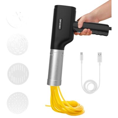 Cecotec Machine à pâtes et churros sans fil Fun EasyPasta. 40 W, capacité 200 g, 3 disques inclus, prépare des nouilles ou noodles, spaghettis et nouilles, 50 utilisations par charge de batterie Cecotec Machine à pâtes et churros sans fil Fun EasyPasta. 40 W, capacité 200 g, 3 disques inclus, prépare des nouilles ou noodles, spaghettis et nouilles, 50 utilisations par charge de batterie