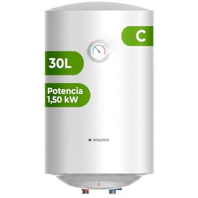 Aspes Chauffe-eau électrique 30 litres, AT3000S. 1500 W, kit de montage inclus, résistance en acier émaillé, thermostat manuel, température maximale 70 °, blanc, efficacité énergétique C Aspes Chauffe-eau électrique 30 litres, AT3000S. 1500 W, kit de montage inclus, résistance en acier émaillé, thermostat manuel, température maximale 70 °, blanc, efficacité énergétique C