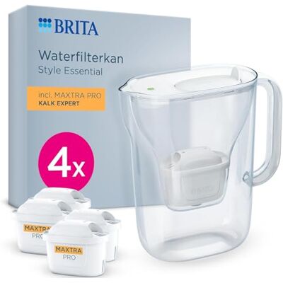 Brita waterfilterkan Style Essential Wit (2,4L) incl. 4x MAXTRA PRO Kalk Expert filters die chloor en kalkaanslag vermindert, past in koelkastdeur, met LED-vervangingsindicator Brita waterfilterkan Style Essential Wit (2,4L) incl. 4x MAXTRA PRO Kalk Expert filters die chloor en kalkaanslag vermindert, past in koelkastdeur, met LED-vervangingsindicator